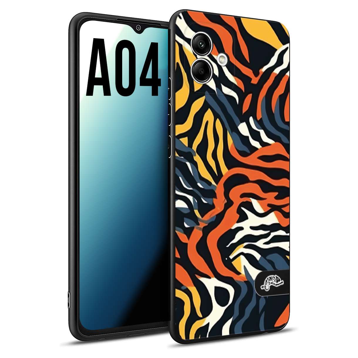 CUSTOMIZZA - Custodia cover nera morbida in tpu compatibile per Samsung A04 leopardato maculato tigrato tiger colorata gialla blu arancio