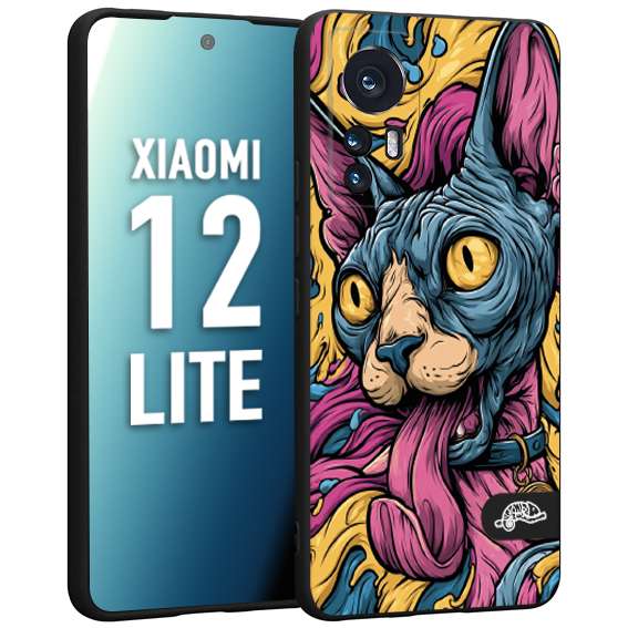 CUSTOMIZZA - Custodia cover nera morbida in tpu compatibile per Xiaomi 12 LITE Sphynx Colorato Pop Art Psichedelico Gatto Blu Rosa Giallo Artistica Fantasy