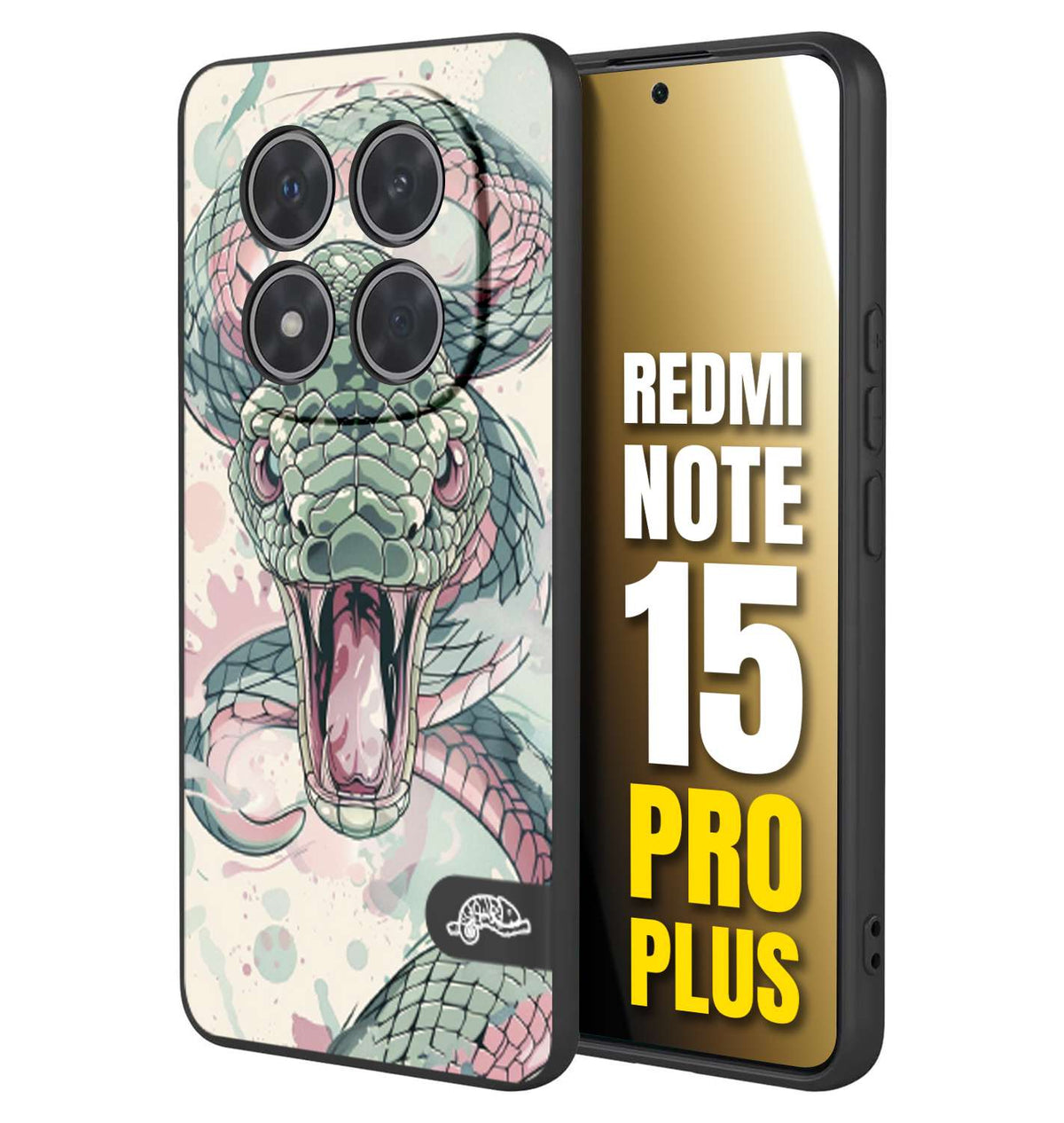 CUSTOMIZZA - Custodia cover nera morbida in tpu compatibile per Xiaomi Redmi Note 15 PRO PLUS snake pink green serpente tatuaggio tattoo disegnato a mano