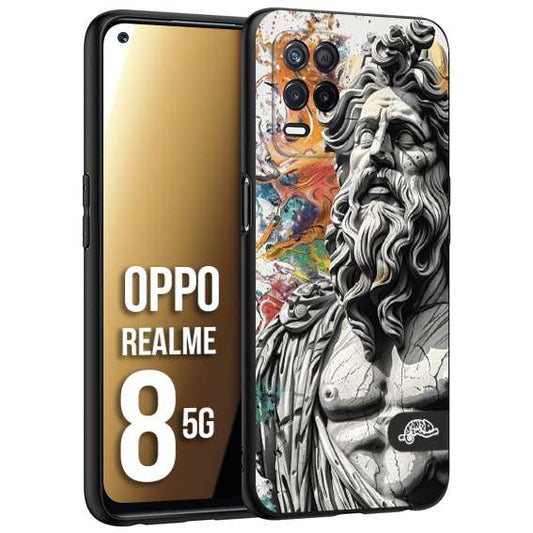 CUSTOMIZZA - Custodia cover nera morbida in tpu compatibile per Realme 8 5G statua colorata moderna antico tattoo splash color