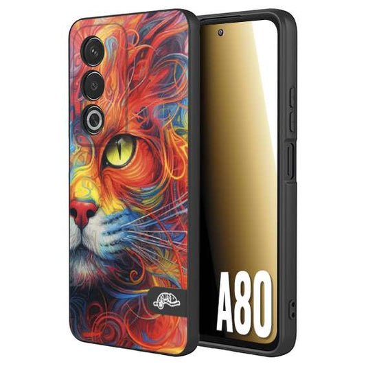 CUSTOMIZZA - Custodia cover nera morbida in tpu compatibile per Oppo A80 animali color cat gatto viso colori vibranti disegnato schizzo