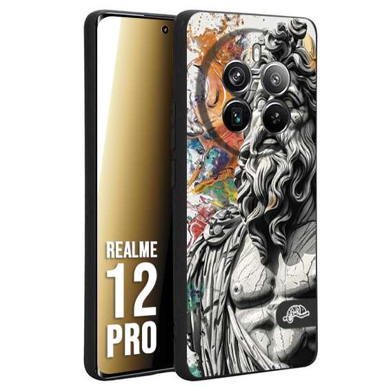 CUSTOMIZZA - Custodia cover nera morbida in tpu compatibile per Realme 12 PRO statua colorata moderna antico tattoo splash color