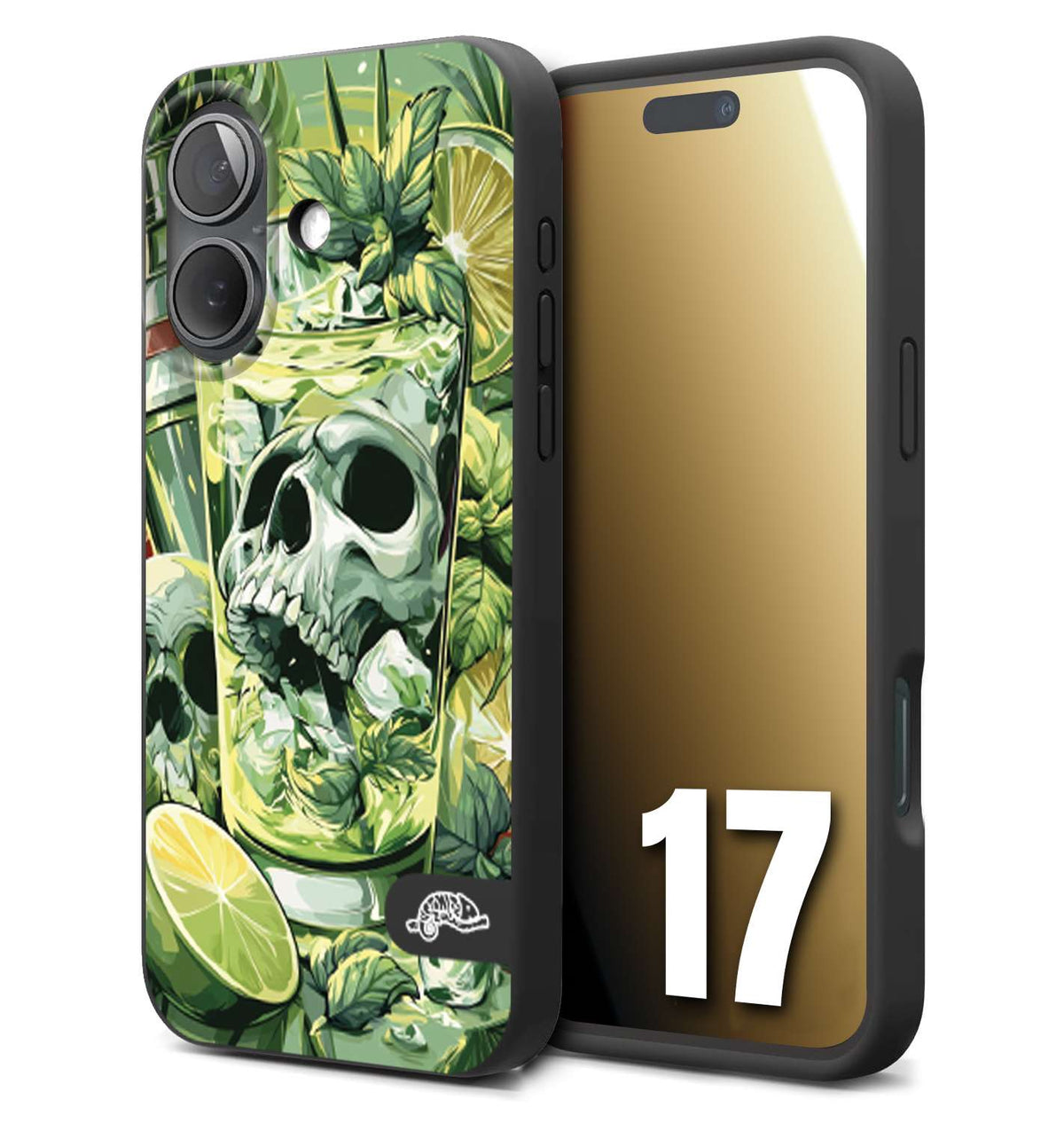 CUSTOMIZZA - Custodia cover nera morbida in tpu compatibile per iPhone 17 Mojito cocktail teschio illustrazione drink lime menta ghiacci tropicale street art