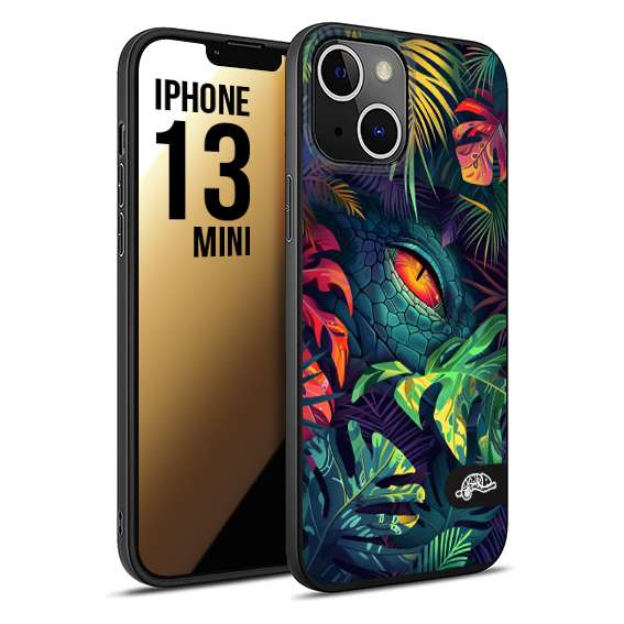 CUSTOMIZZA - Custodia cover nera morbida in tpu compatibile per iPhone 13 MINI animali color giungla tropicale occhio di coccodrillo alligatore disegnato