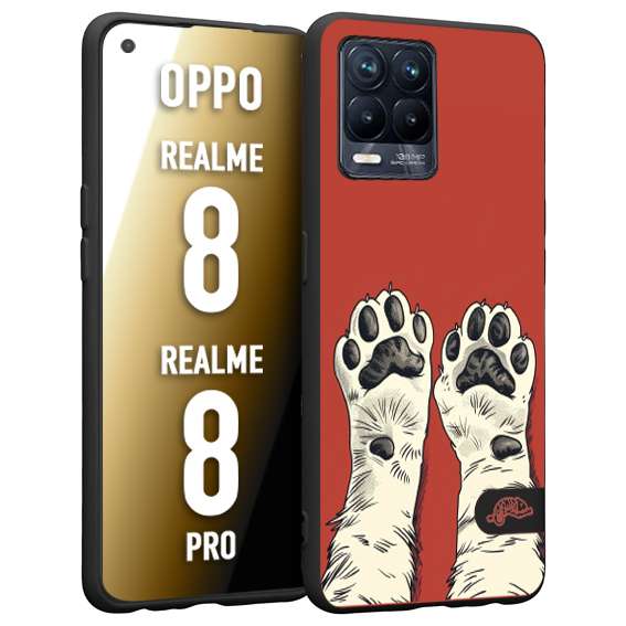 CUSTOMIZZA - Custodia cover nera morbida in tpu compatibile per Realme 8 - 8 PRO zampe di gatto cat paws rossa red disegnata fumetto cartoon