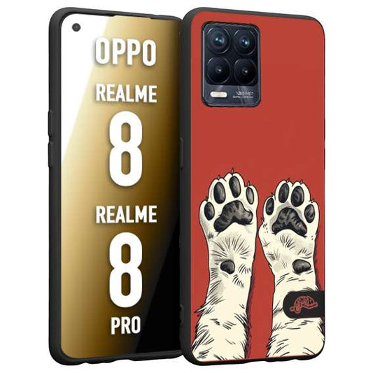 CUSTOMIZZA - Custodia cover nera morbida in tpu compatibile per Realme 8 - 8 PRO zampe di gatto cat paws rossa red disegnata fumetto cartoon