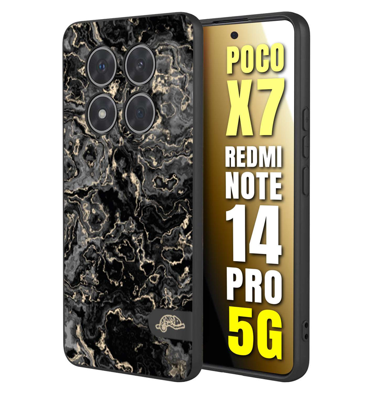 CUSTOMIZZA - Custodia cover nera morbida in tpu compatibile per Xiaomi Redmi Note 14 PRO 5G effetto marmo marble nero black venature dorato pietra