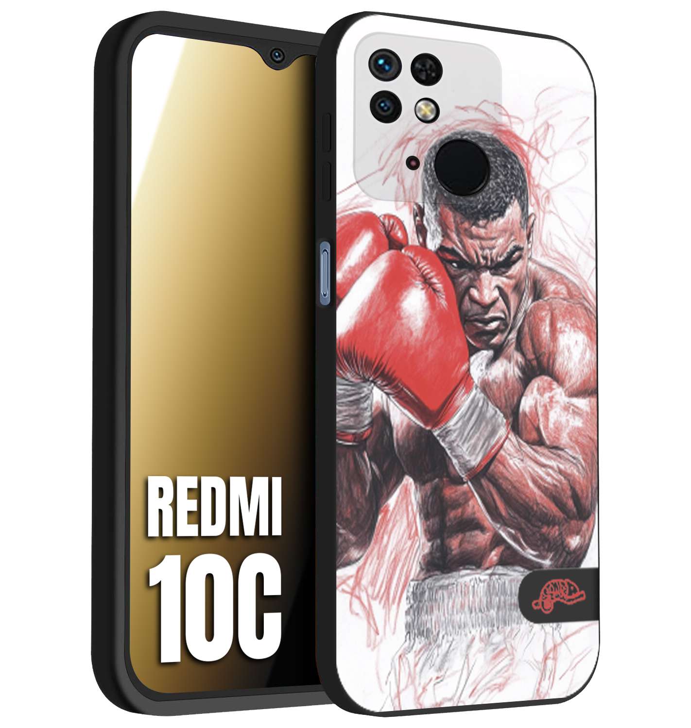 CUSTOMIZZA - Custodia cover nera morbida in tpu compatibile per Xiaomi Redmi 10C pugilato pugili disegno tattoo guantoni boxer pesi massimi iron mike