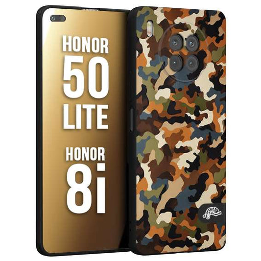CUSTOMIZZA - Custodia cover nera morbida in tpu compatibile per Honor 8i - Honor 50 LITE camouflage mimetico militare moderno blu marrone beige