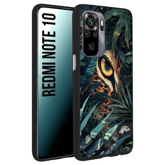 CUSTOMIZZA - Custodia cover nera morbida in tpu compatibile per Xiaomi Redmi Note 10 animali color giungla tropicale occhio di giaguaro felino disegnato