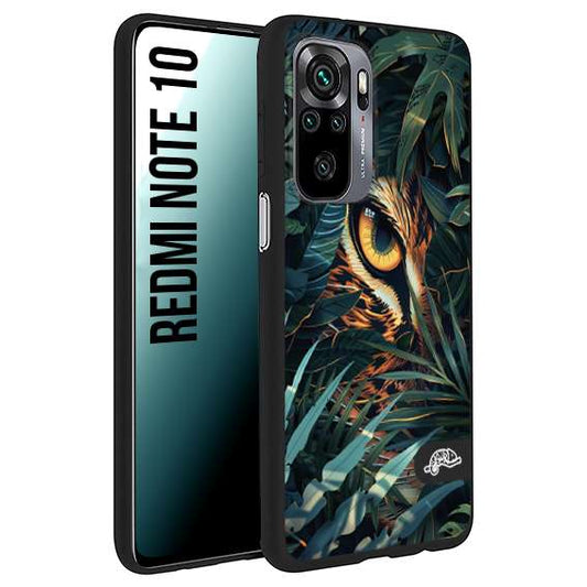 CUSTOMIZZA - Custodia cover nera morbida in tpu compatibile per Xiaomi Redmi Note 10 animali color giungla tropicale occhio di giaguaro felino disegnato