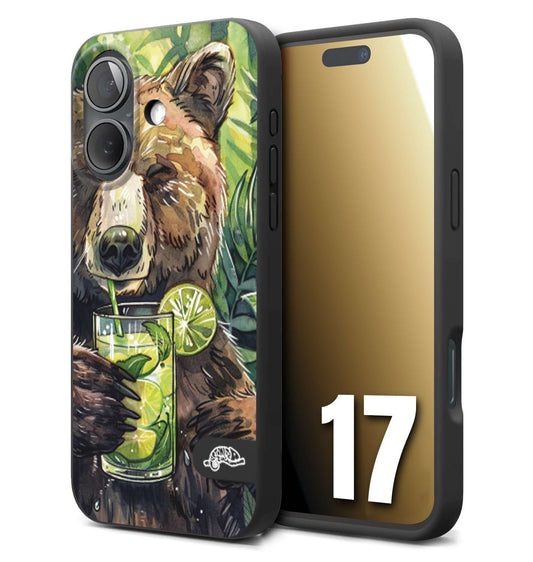 CUSTOMIZZA - Custodia cover nera morbida in tpu compatibile per iPhone 17 fiori estate disegnata cocktails animali simpatici orso bear negroni