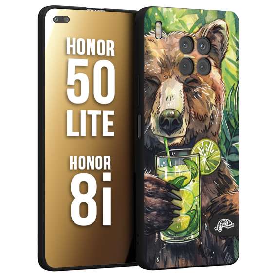 CUSTOMIZZA - Custodia cover nera morbida in tpu compatibile per Honor 8i - Honor 50 LITE estate disegnata cocktails animali simpatici orso bear negroni