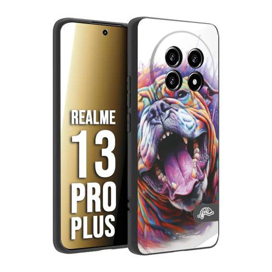 CUSTOMIZZA - Custodia cover nera morbida in tpu compatibile per Realme 13 PRO PLUS animali color bulldog cane dog colori vibranti disegnato schizzo