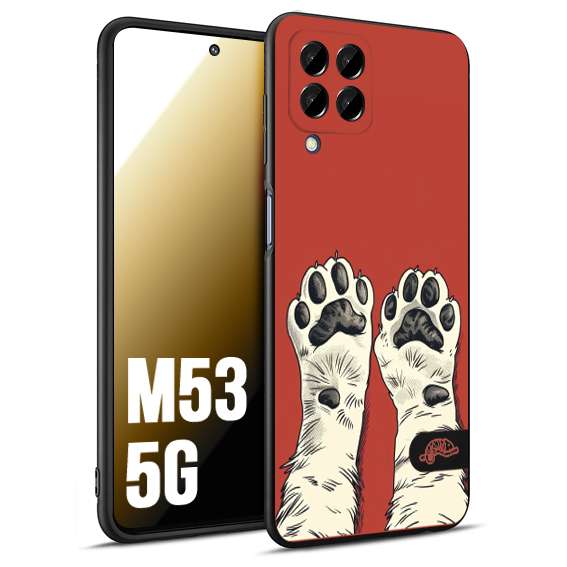 CUSTOMIZZA - Custodia cover nera morbida in tpu compatibile per Samsung M53 5G zampe di gatto cat paws rossa red disegnata fumetto cartoon