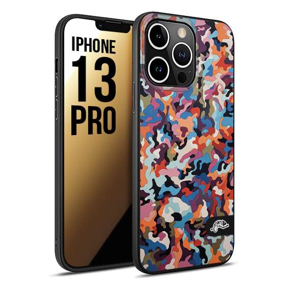 CUSTOMIZZA - Custodia cover nera morbida in tpu compatibile per iPhone 13 PRO camouflage mimetico militare moderno blu arancio rosa