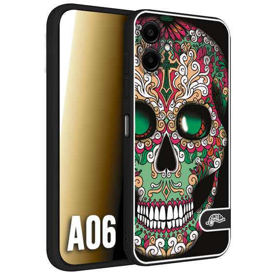 CUSTOMIZZA - Custodia cover nera morbida in tpu compatibile per Samsung A06 teschio messicano Mexican skull verde fucsia