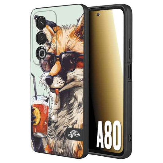 CUSTOMIZZA - Custodia cover nera morbida in tpu compatibile per Oppo A80 estate disegnata cocktails animali simpatici fox volpe negroni