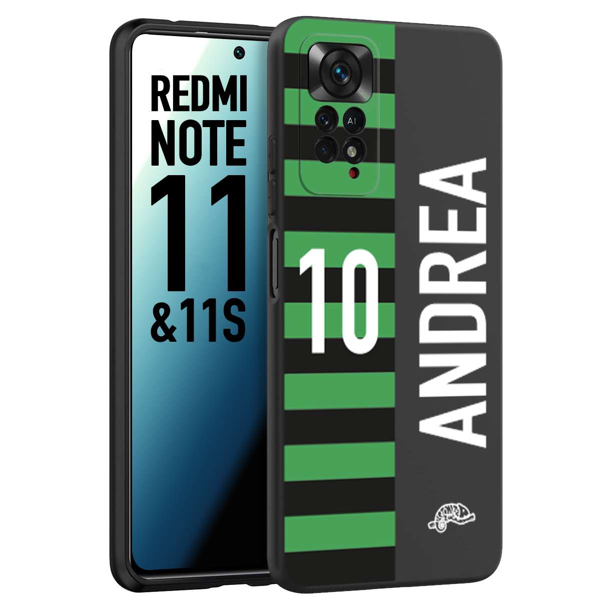 CUSTOMIZZA - Custodia cover nera morbida in tpu compatibile per Xiaomi Redmi Note 11 - Note 11S personalizzata calcio football nome e numero calciatori neroverde