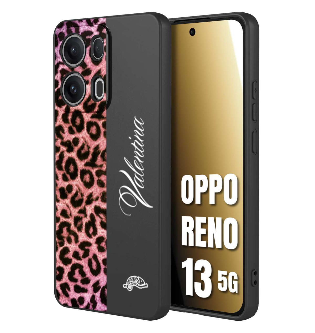 CUSTOMIZZA - Custodia cover nera morbida in tpu compatibile per Oppo Reno 13 5G leopardato rosa fucsia personalizzata nome iniziali
