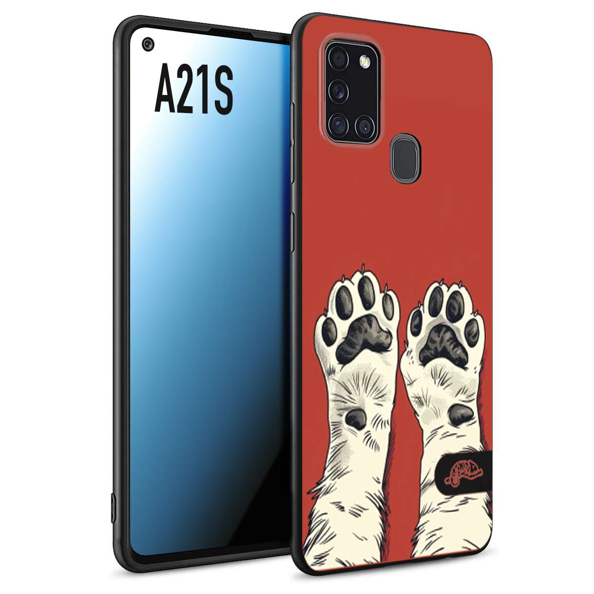 CUSTOMIZZA - Custodia cover nera morbida in tpu compatibile per Samsung A21S zampe di gatto cat paws rossa red disegnata fumetto cartoon