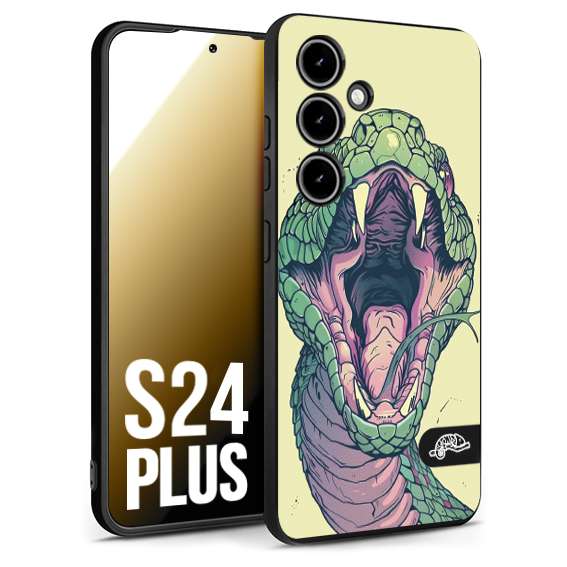 CUSTOMIZZA - Custodia cover nera morbida in tpu compatibile per Samsung S24 PLUS snake yellow green serpente tatuaggio tattoo disegnato a mano