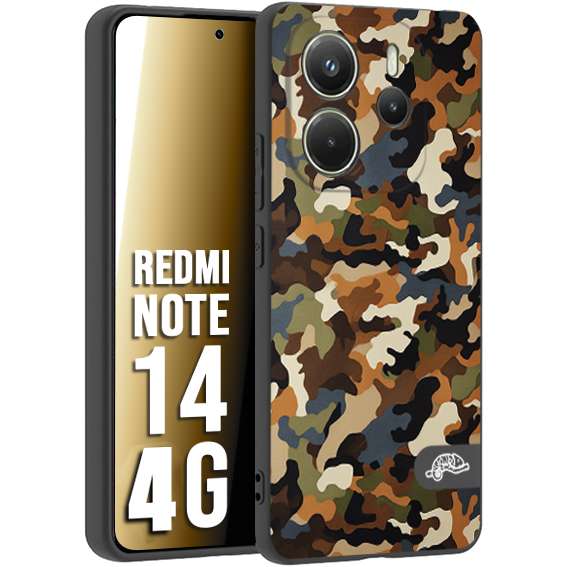 CUSTOMIZZA - Custodia cover nera morbida in tpu compatibile per Xiaomi Redmi Note 14 4G camouflage mimetico militare moderno blu marrone beige