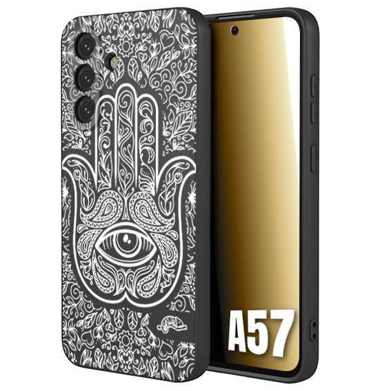 CUSTOMIZZA - Custodia cover nera morbida in tpu compatibile per Samsung A57 mano di fatima effetto rilievo mandala donna