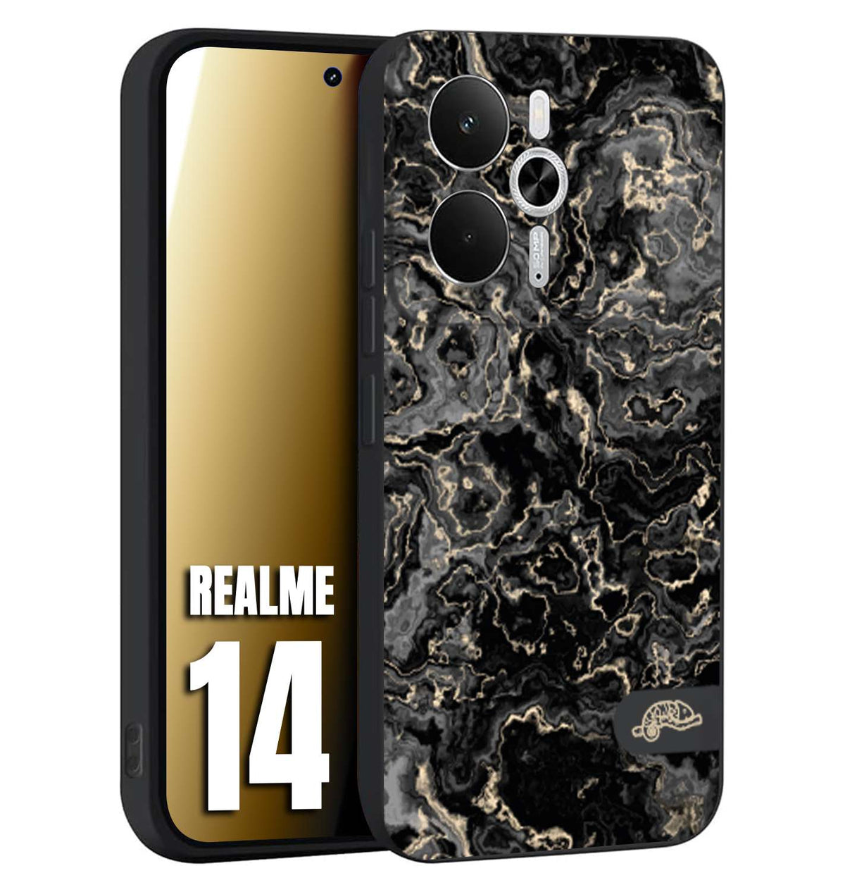 CUSTOMIZZA - Custodia cover nera morbida in tpu compatibile per Realme 14 5G effetto marmo marble nero black venature dorato pietra