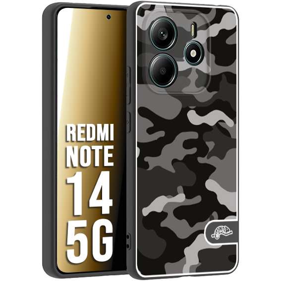 CUSTOMIZZA - Custodia cover nera morbida in tpu compatibile per Xiaomi Redmi Note 14 5G camouflage mimetico militare nero black grigio