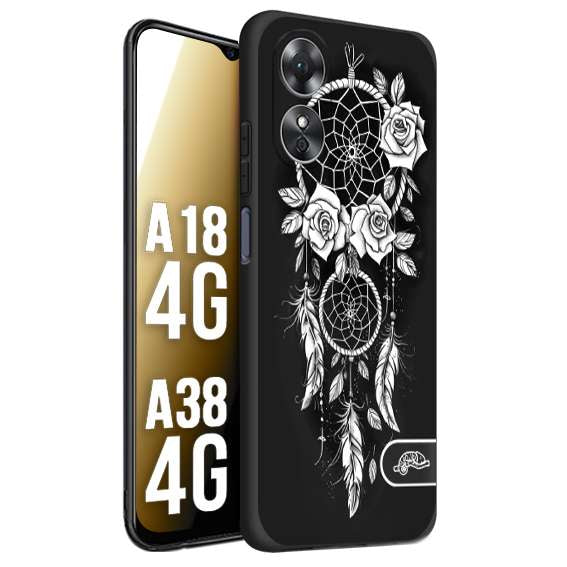 CUSTOMIZZA - Custodia cover nera morbida in tpu compatibile per Oppo A18 4G - A38 4G acchiappasogni dreamcatcher black and white bianco a rilievo disegnato tattoo tatuaggio