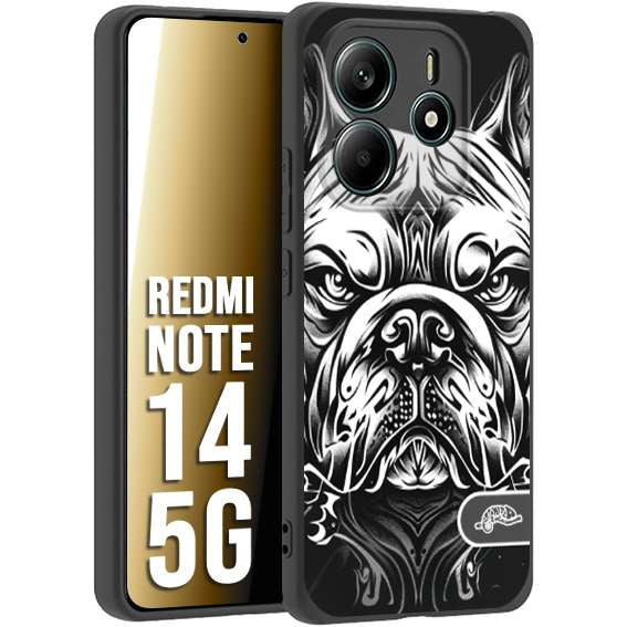 CUSTOMIZZA - Custodia cover nera morbida in tpu compatibile per Xiaomi Redmi Note 14 5G bulldog bianco a rilievo disegnato tattoo tatuaggio