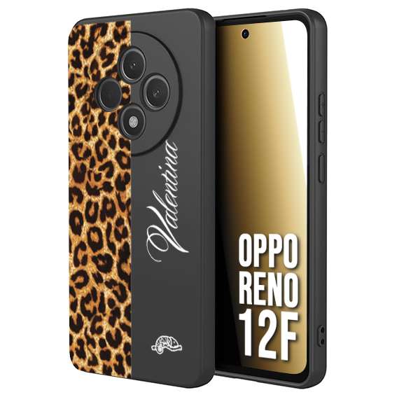 CUSTOMIZZA - Custodia cover nera morbida in tpu compatibile per Oppo Reno 12F custom nome scritta leopardato maculato donna marrone leopard
