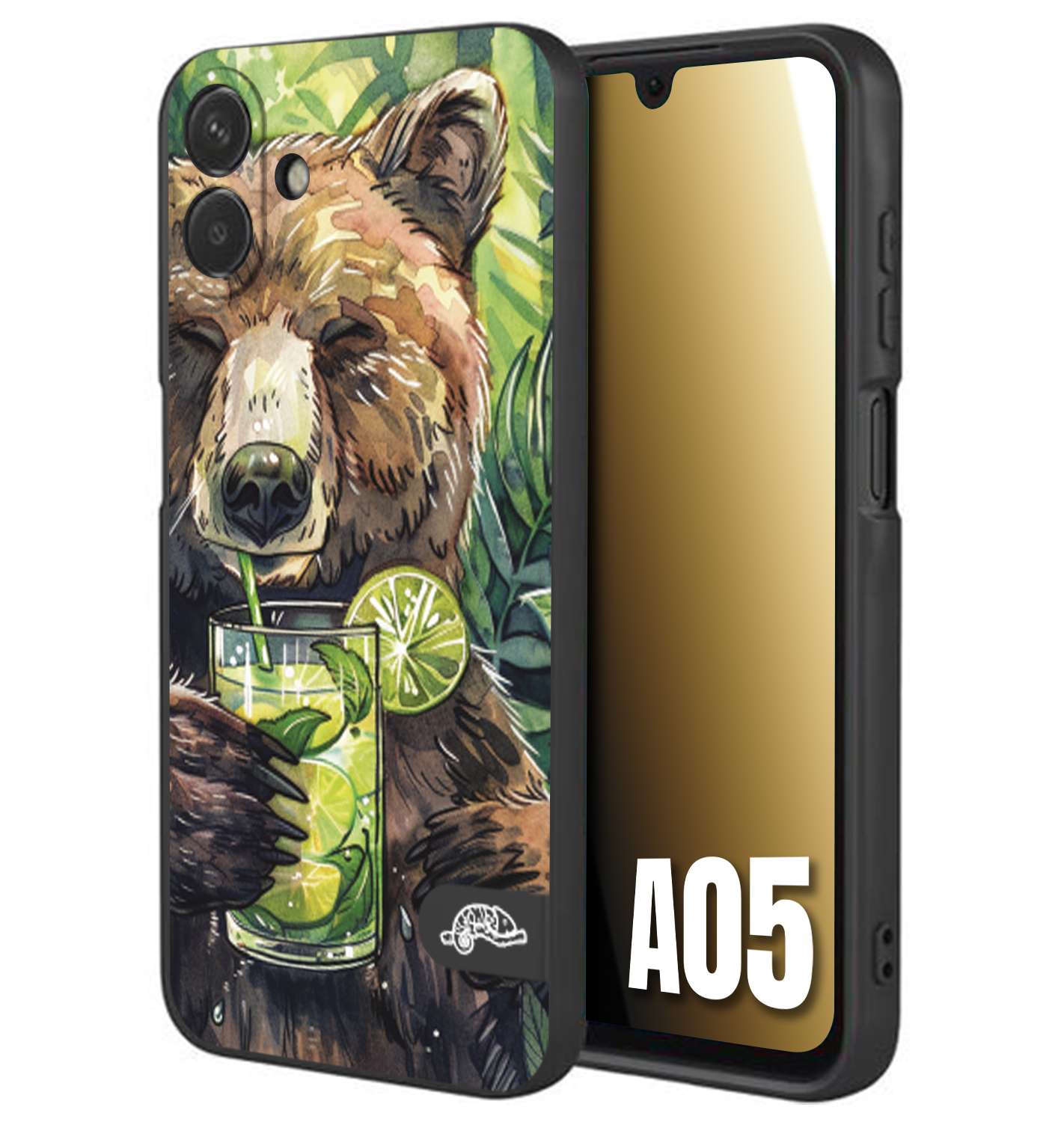 CUSTOMIZZA - Custodia cover nera morbida in tpu compatibile per Samsung A05 fiori estate disegnata cocktails animali simpatici orso bear negroni