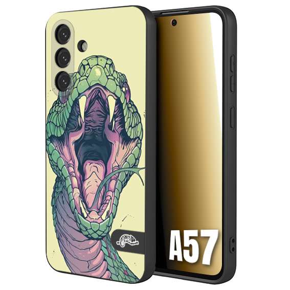 CUSTOMIZZA - Custodia cover nera morbida in tpu compatibile per Samsung A57 snake yellow green serpente tatuaggio tattoo disegnato a mano