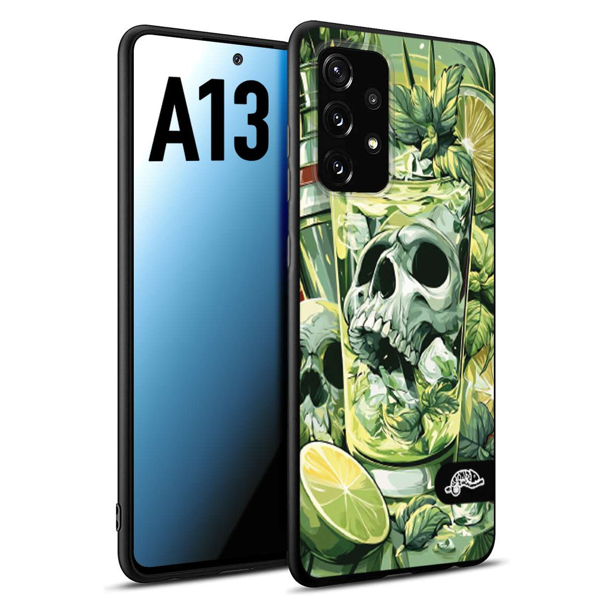 CUSTOMIZZA - Custodia cover nera morbida in tpu compatibile per Samsung A13 Mojito cocktail teschio illustrazione drink lime menta ghiacci tropicale street art