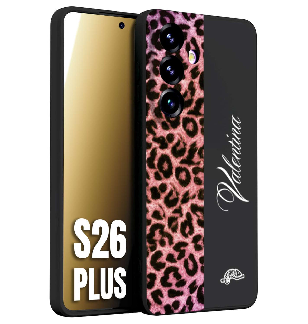 CUSTOMIZZA - Custodia cover nera morbida in tpu compatibile per Samsung S26 PLUS leopardato rosa fucsia personalizzata nome iniziali