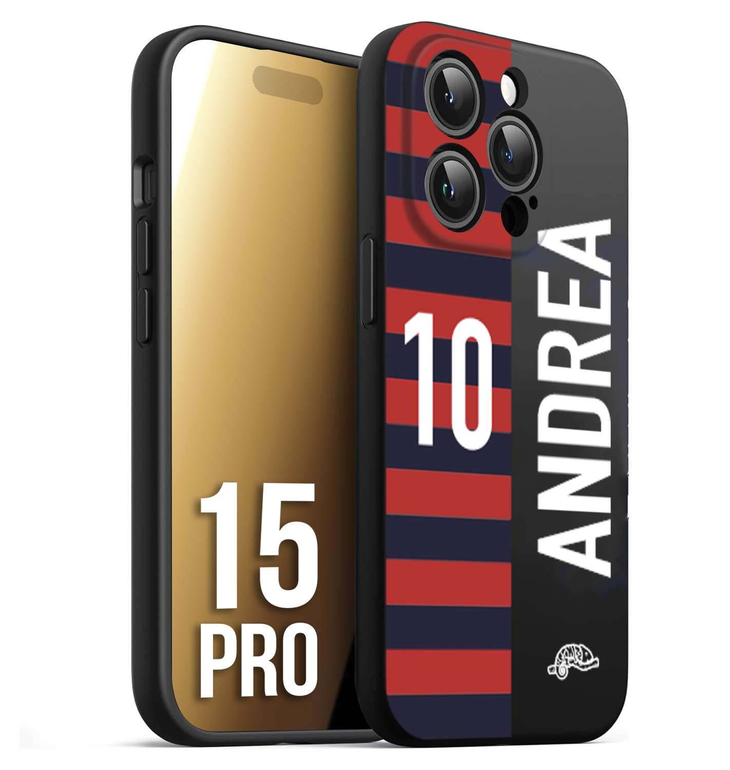CUSTOMIZZA - Custodia cover nera morbida in tpu compatibile per iPhone 15 PRO personalizzata calcio football nome e numero calciatori rossoblu