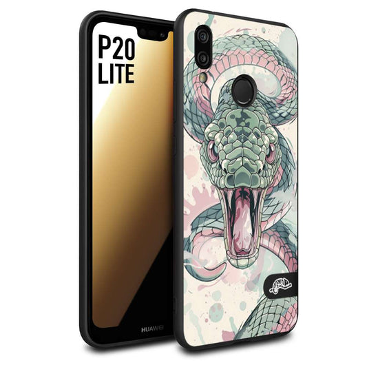 CUSTOMIZZA - Custodia cover nera morbida in tpu compatibile per Huawei P20 LITE snake pink green serpente tatuaggio tattoo disegnato a mano