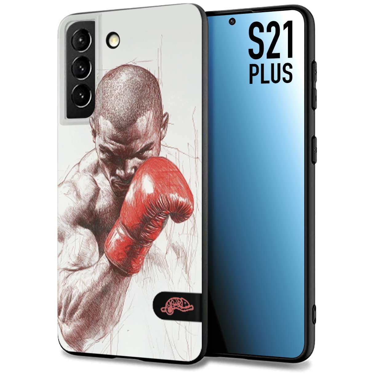 CUSTOMIZZA - Custodia cover nera morbida in tpu compatibile per Samsung S21 PLUS pugilato pugili disegno tattoo guantoni box sport primo piano
