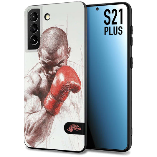 CUSTOMIZZA - Custodia cover nera morbida in tpu compatibile per Samsung S21 PLUS pugilato pugili disegno tattoo guantoni box sport primo piano