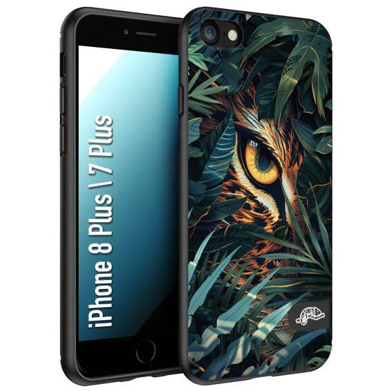 CUSTOMIZZA - Custodia cover nera morbida in tpu compatibile per iPhone 7 Plus - 8 plus animali color giungla tropicale occhio di giaguaro felino disegnato