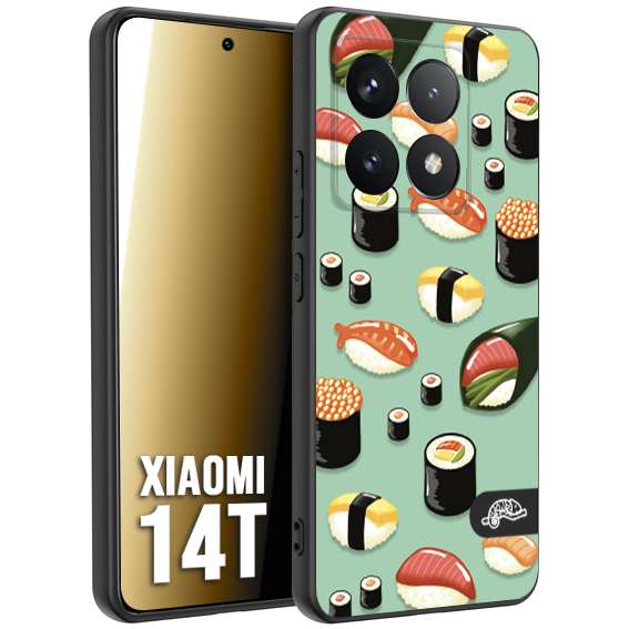CUSTOMIZZA - Custodia cover nera morbida in tpu compatibile per Xiaomi 14T sushi disegni giapponese nighiri acquamarina verde