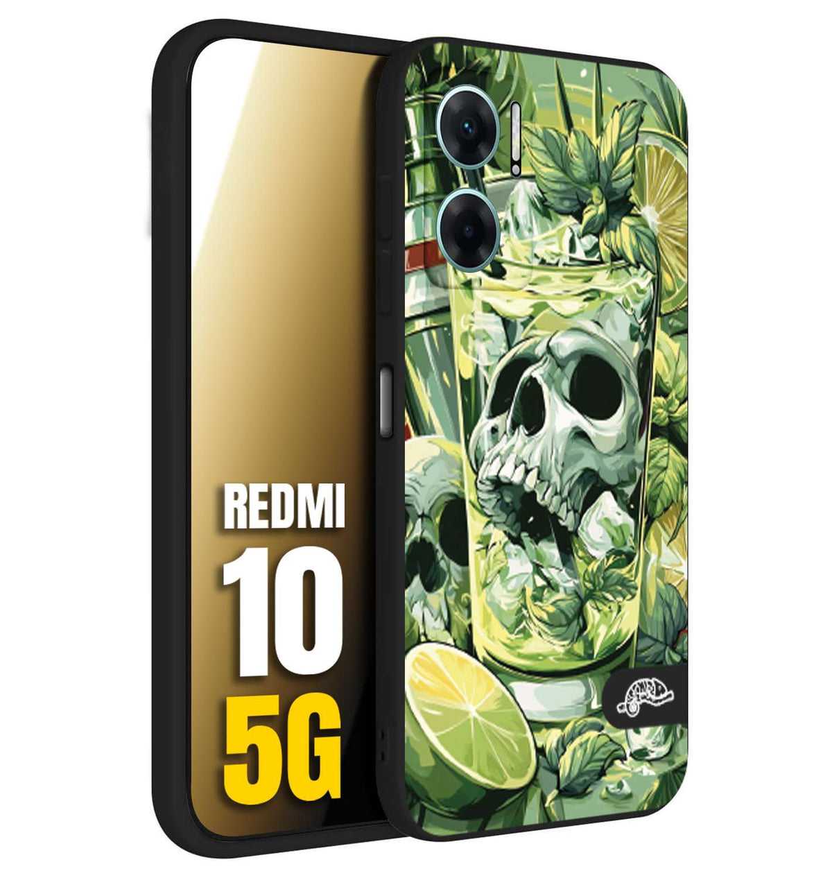 CUSTOMIZZA - Custodia cover nera morbida in tpu compatibile per Xiaomi Redmi 10 5G Mojito cocktail teschio illustrazione drink lime menta ghiacci tropicale street art