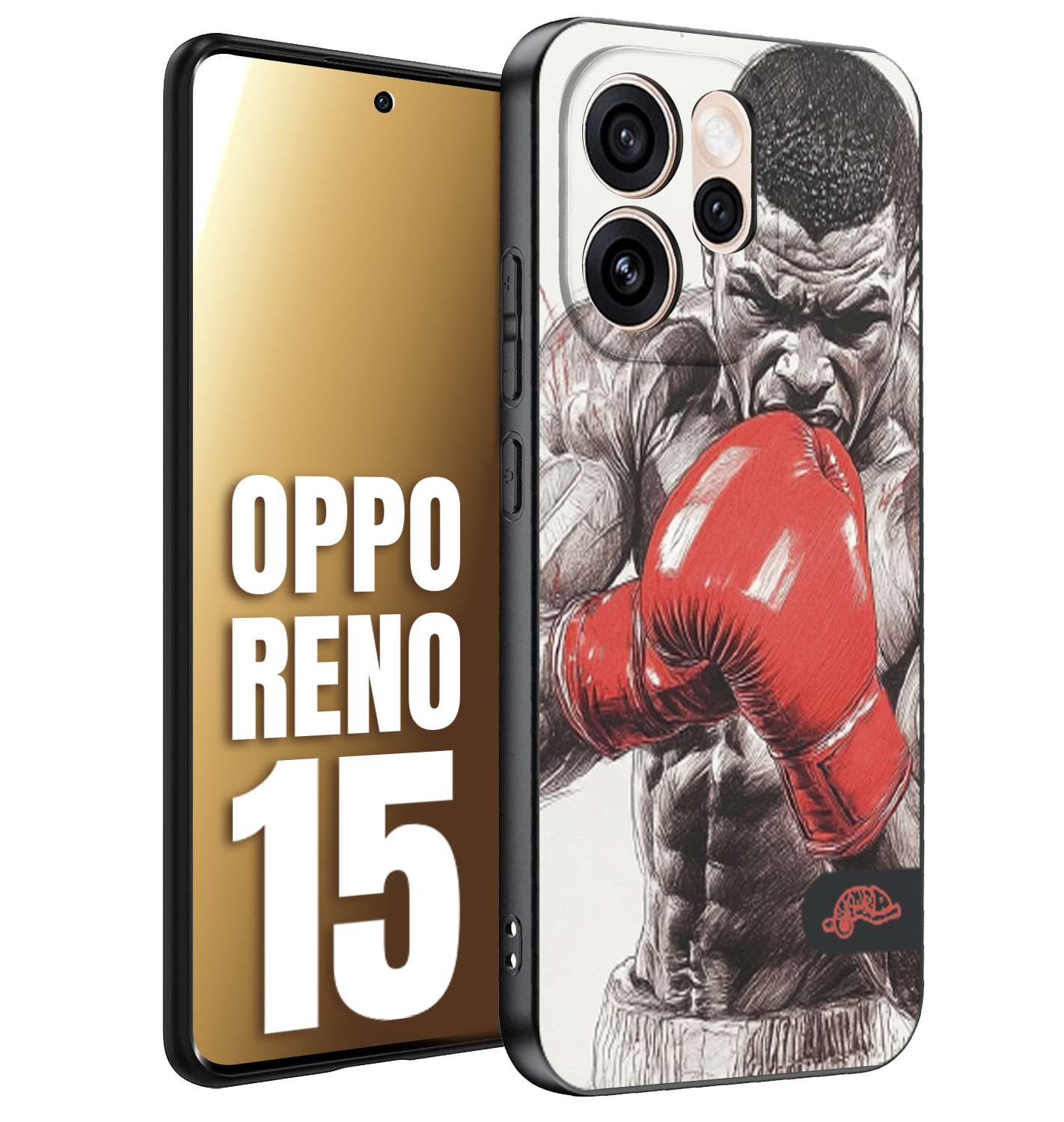 CUSTOMIZZA - Custodia cover nera morbida in tpu compatibile per Oppo Reno 15 pugilato pugili disegno tattoo guantoni box pesi massimi gancio