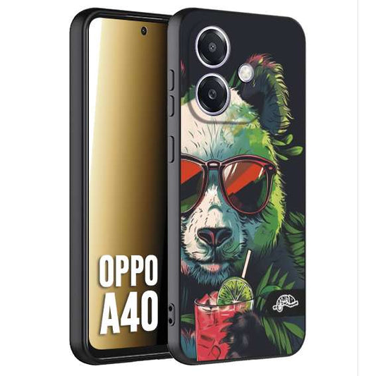 CUSTOMIZZA - Custodia cover nera morbida in tpu compatibile per Oppo A40 estate disegnata cocktails animali simpatici panda mojito