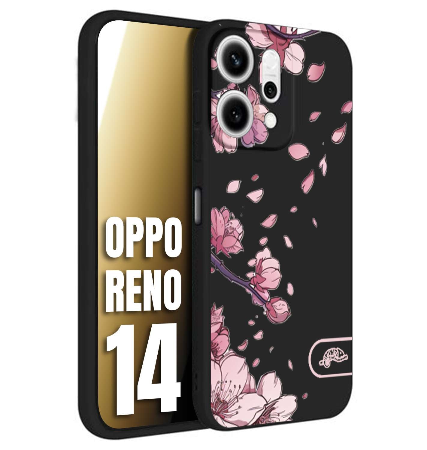 CUSTOMIZZA - Custodia cover nera morbida in tpu compatibile per Oppo Reno 14 giapponese fiori di ciliegio in fiore a rilievo disegnata tattoo