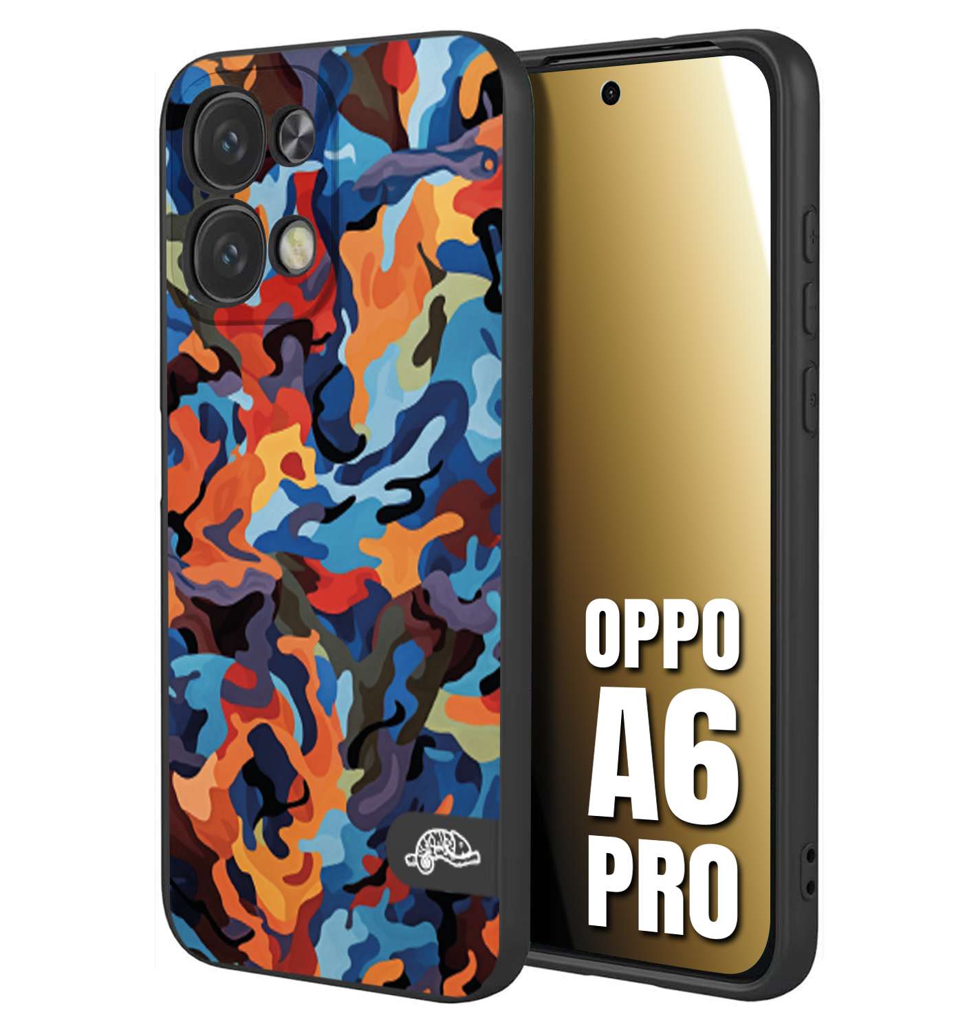 CUSTOMIZZA - Custodia cover nera morbida in tpu compatibile per Oppo A6 PRO camouflage mimetico militare moderno blu arancio rosso