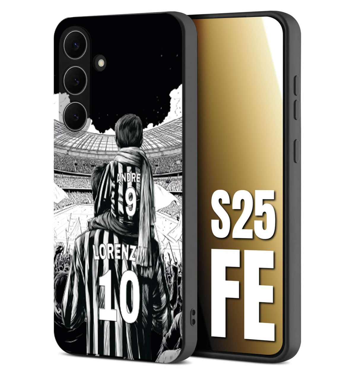 CUSTOMIZZA - Custodia cover nera morbida in tpu compatibile per Samsung S25 FE personalizzata calcio football nome e numero calciatori bianconeri bianca e nera
