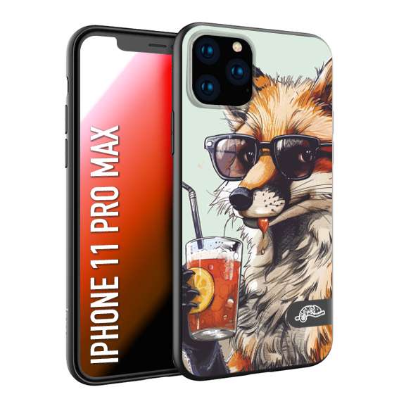 CUSTOMIZZA - Custodia cover nera morbida in tpu compatibile per iPhone 11 PRO MAX estate disegnata cocktails animali simpatici fox volpe negroni